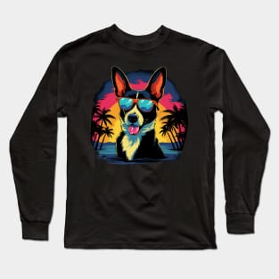 Retro Wave Black and White Basenji Dog Shirt Long Sleeve T-Shirt